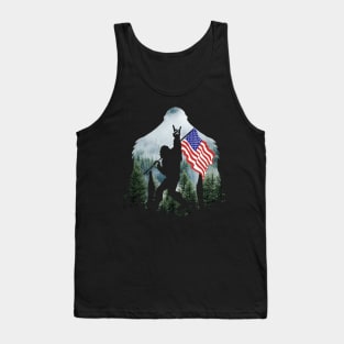 Bigfoot Into The Forest USA Flag Tank Top